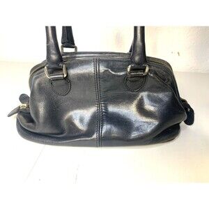 Vintage Fossil Purse Black Leather Tote Double Handle Hand Bag